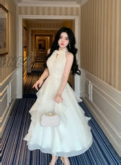 Hnewly New Strapless Sleeveless White Chiffon Long Dress Women French Retro Fairy Tale Princess