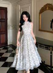 Hnewly New Strapless Sleeveless White Chiffon Long Dress Women French Retro Fairy Tale Princess