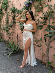 Hnewly New Summer Prom Dress Women’s Sling Sleeveless Solid Color One Word Neck Slim Fit Open