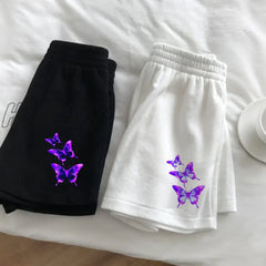 Hnewly New Summer Shorts Slim Fit Female Butterfly Outdoor Sports Elastic Waist Office Ladies