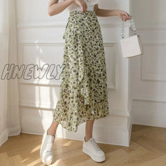Hnewly New Summer Skirts Female Elegant French Style Ruffled Fishtail A-Line High Waist Adjustable