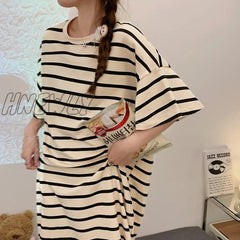 Hnewly New Summer Sleepwear Nightgowns Women Striped Nightdress Ladies Sweet Cute Nightshirt Loose