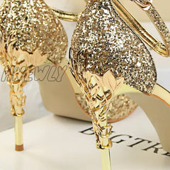 Hnewly New Summer Women 7.5Cm 9.5Cm High Heels Bling Sandals Lady Wedding Bridal Low Gold Silver