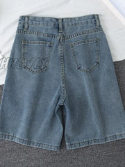 Hnewly New Summer Women High Waist Blue Wide Leg Denim Shorts Casual Female Solid Streetwear