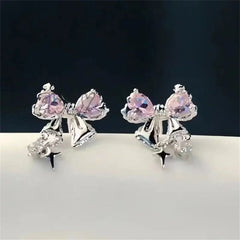Hnewly New Sweet Bow Earrings Shiny Zircon Inlaid Stud Personality Trendy For Women Party Jewelry