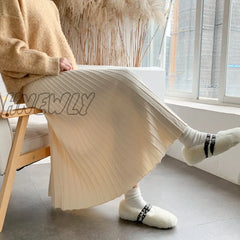 Hnewly New Thicken Women’s Knitted A-Line Skirt Elegant Autumn Winter Solid Color High Waist Warm