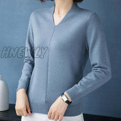 Hnewly New Winter Fall Sweater Knitted V-Neck Casual Pullover Women Long Sleeve Female Clothes