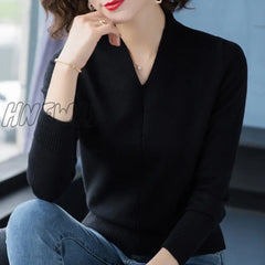 Hnewly New Winter Fall Sweater Knitted V-Neck Casual Pullover Women Long Sleeve Female Clothes