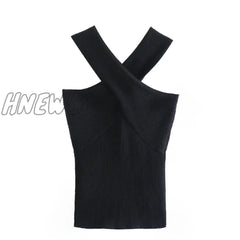 Hnewly New Women Chic Sexy Cross Strap Black Knitting Camis Tank High Street Ladies Summer Slim