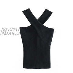 Hnewly New Women Chic Sexy Cross Strap Black Knitting Camis Tank High Street Ladies Summer Slim