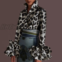 Hnewly New Women Shirts Spring Summer Sexy Turn - Down Collar Flare Sleeve Party Tops Office Shirt