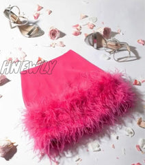 Hnewly New Women Summer Solid Color High Waist Bodycon Pencil Skirt Ladies Sexy Elegant Feather