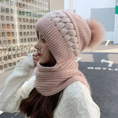 Hnewly New Women Winter Warm Beanies Hat Scarf Set Breathable Rabbit Hair Blend Knitted For Warm