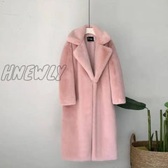Hnewly New Women Winter Warm Faux Fur Coat Thick Long Turn Down Collar With Belt Casaco Feminino