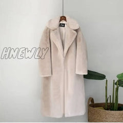 Hnewly New Women Winter Warm Faux Fur Coat Thick Long Turn Down Collar With Belt Casaco Feminino