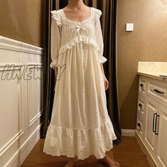 Hnewly New Women’s Lolita Dress White Lace Square Neck Princess Sleepshirts Vintage Ladies