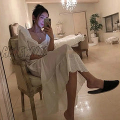 Hnewly New Women’s Lolita Dress White Lace Square Neck Princess Sleepshirts Vintage Ladies