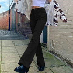 Hnewly New Women’s Trousers Ins British Style Retro Brown High Waist Elastic Flared Jeans Casual