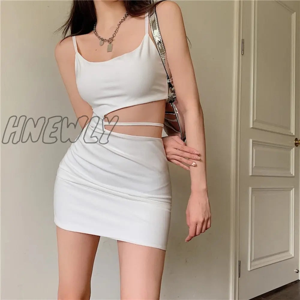 Hnewly Newest Arrival Women Sexy Bodycon Mini Dress Sleeveless Spaghetti Strap Solid Color Cutout