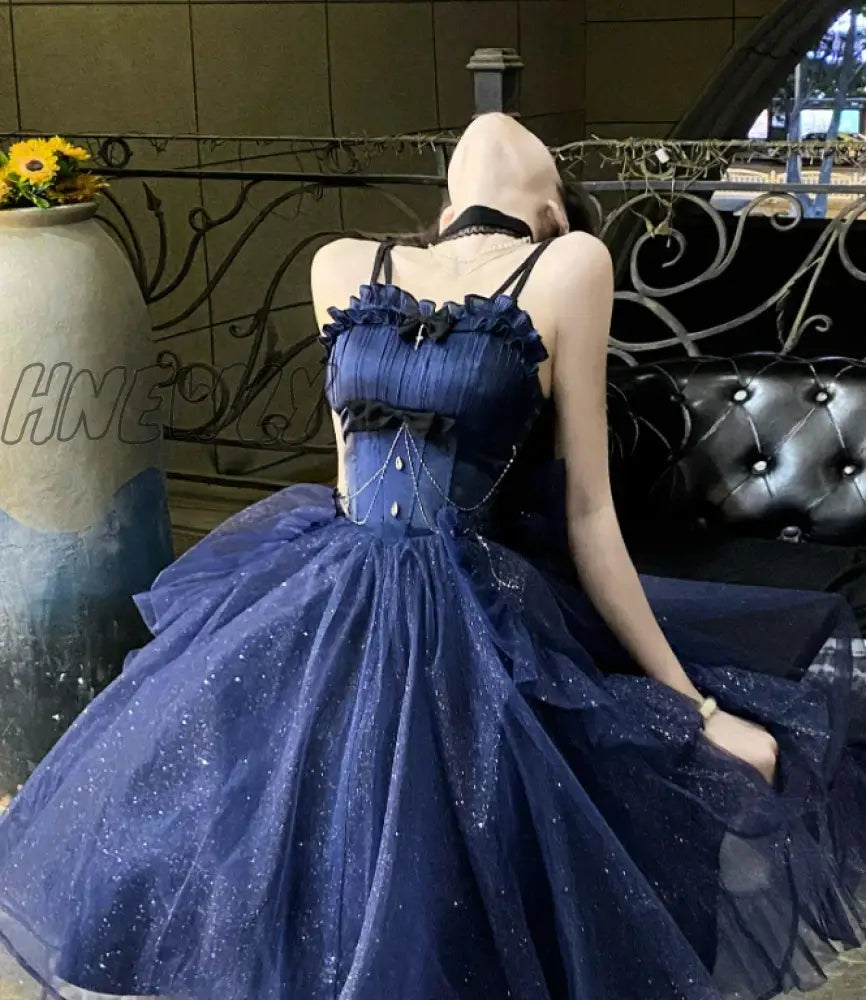 Hnewly North Star Light Dress Sky Blue Skirt Sparkling Cos Lolita Evening Princess Vintage Slightly