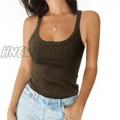 Hnewly O Neck Summer Knit Top Sleeveless Women Sexy Basic T Shirt White Off Shoulder Ribbed Black