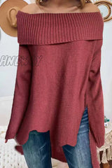 Hnewly - One Word Neck Long Sleeve Off Shoulder Sexy Sweater Tops