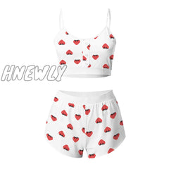 Hnewly Pajamas For Women Women’s 2 Pieces Kawaii Strawberry Print Frill Hem Cami Pajama Set