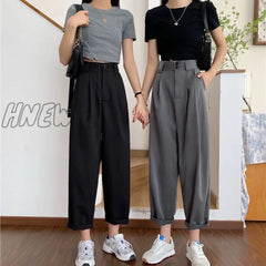 Hnewly Pants Women All-Match Basic Summer Bf Style Minimalist Ladies Ankle-Length Trousers Wide-Leg