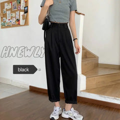 Hnewly Pants Women All-Match Basic Summer Bf Style Minimalist Ladies Ankle-Length Trousers Wide-Leg