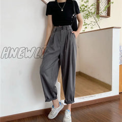 Hnewly Pants Women All-Match Basic Summer Bf Style Minimalist Ladies Ankle-Length Trousers Wide-Leg