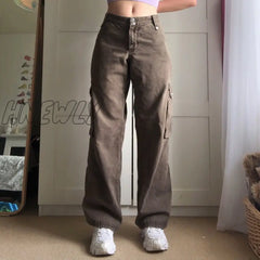 Hnewly Pants Women Casual Hippie Denim Trousers Khaki Solid Baggy Low Waist Mom Jeans Vintage Y2K