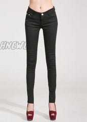 Hnewly Pants Women Elastic Pencil Jeans Candy Colored Mid Waist Zipper Slim Fit Skinny Full Length