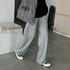 Hnewly Pants Women Minimalist Solid Color Ulzzang Street Straight Full Length Female Trousers