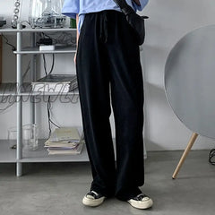 Hnewly Pants Women Minimalist Solid Color Ulzzang Street Straight Full Length Female Trousers