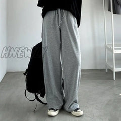 Hnewly Pants Women Minimalist Solid Color Ulzzang Street Straight Full Length Female Trousers