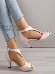 Hnewly - Peep Toe Zipper Pumps Sandals