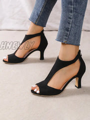 Hnewly - Peep Toe Zipper Pumps Sandals Black / Us 6 | Eu 36 2/3 Uk 4 Cn