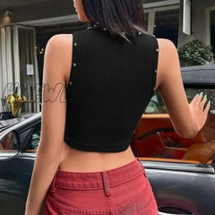 Hnewly Pentagram Tank Top Gothic Aesthetic Clothes 2000S Women Hollow Out Sleeveless Vest T Shirt