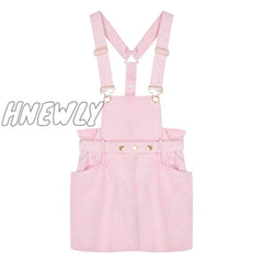 Hnewly Pink Dresses For Women Summer Sleeveless Backless Denim Strap Mini Dress Sweet Girl Y2K