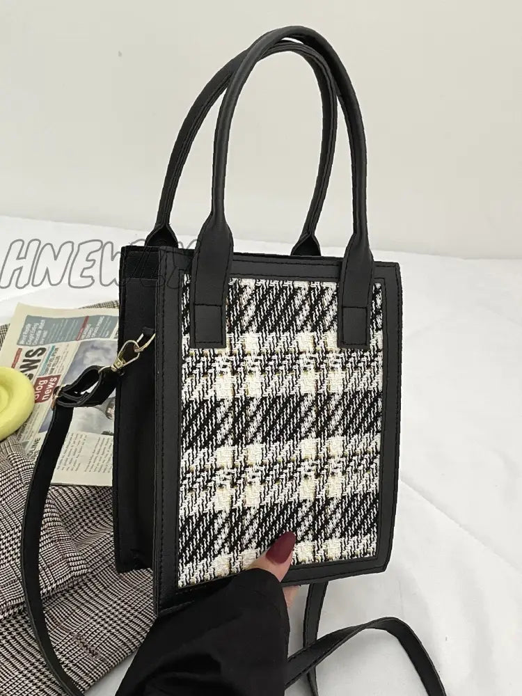 Hnewly - Plaid Pattern Satchel Bag Women Satchels Black Women-Satchels