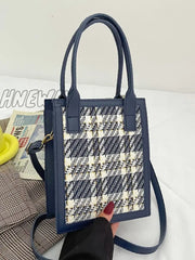 Hnewly - Plaid Pattern Satchel Bag Women Satchels Navy Blue Women-Satchels