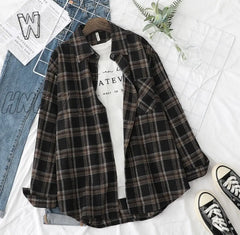 Hnewly Plaid Shirts Womens Blouses And Tops Long Sleeve Female Casual Print Loose Checked Lady