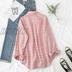 Hnewly Plaid Shirts Womens Blouses And Tops Long Sleeve Female Casual Print Loose Checked Lady