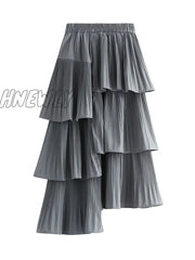 Hnewly Pleated Cake Skirt Womenâs Versatile Medium And Long Ruffle Irregular Skirts Female