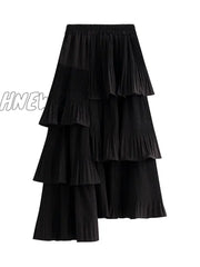 Hnewly Pleated Cake Skirt Womenâs Versatile Medium And Long Ruffle Irregular Skirts Female