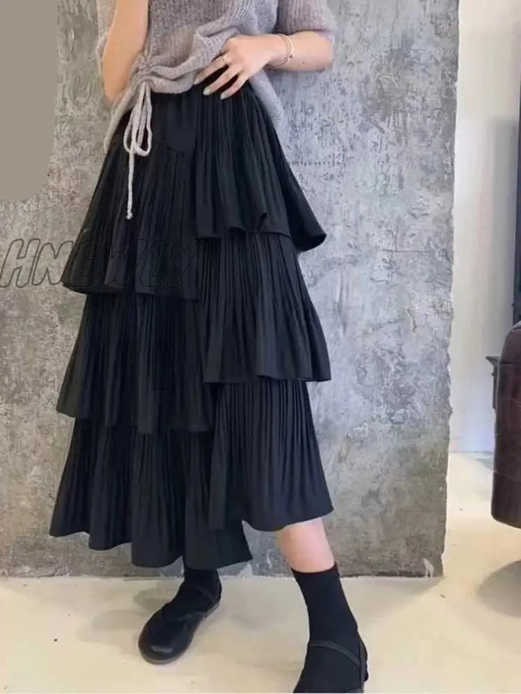 Hnewly Pleated Cake Skirt Womenâs Versatile Medium And Long Ruffle Irregular Skirts Female