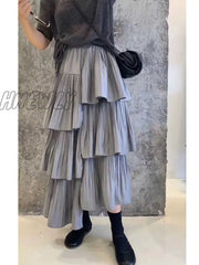Hnewly Pleated Cake Skirt Womenâs Versatile Medium And Long Ruffle Irregular Skirts Female