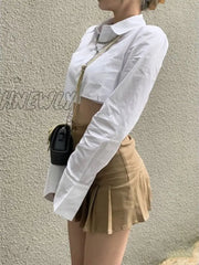 Hnewly Pleated Micro Skirt Women Korean Fashion Casual Button Pocket Patchwork High Waist A-Line