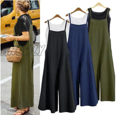Hnewly Plus Size S-5Xl Summer New Women Casual Loose Linen Cotton Jumpsuit Sleeveless Backless