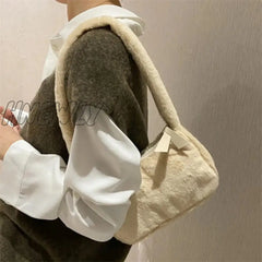 Hnewly Plush Shoulder Bags For Femme Luxury Designer Soft Winter Ladies Clutch Purse Handbag Cute
